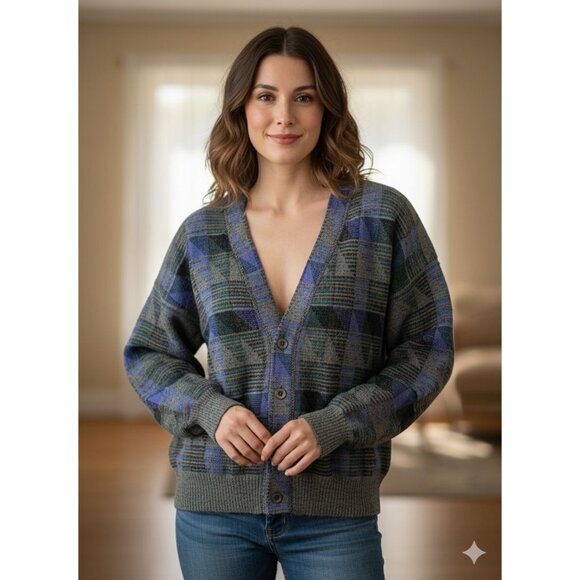 Paul Fourticq 80's Wool Blend Cardigan Sweater France Size XL Blue Gray Grandpa - Picture 1 of 12